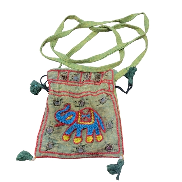 Handbags - Green Embroidered Elephant Purse